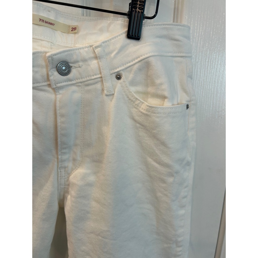 Levis 711 Skinny Jeans White Mid Rise Slim Fit Denim Pants 28 - Picture 3 of 7